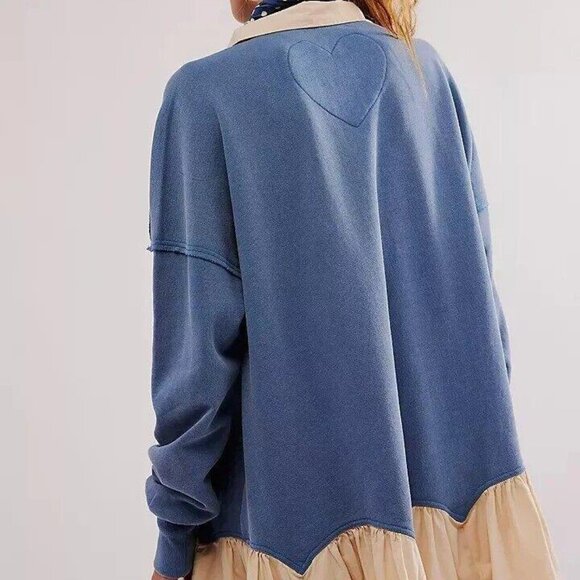 Free People Olivia Sweatshirt Top Collared Oversized Soft Cotton Solid S 274461 - Picture 3 of 9